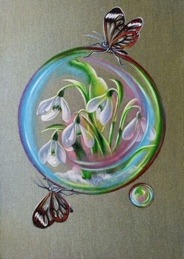 Schilderij getiteld "Happy bubble" door Anna Shabalova, Origineel Kunstwerk, Olie Gemonteerd op Karton