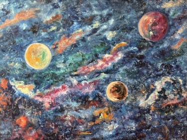 Painting titled "Space travel" by Anna Shkuratova, Original Artwork, Oil