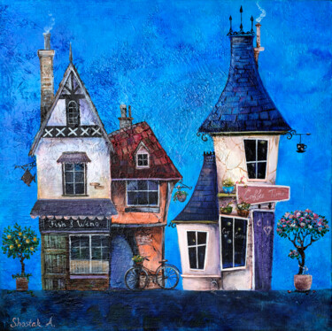 Painting titled "Winemaker's house" by Anna Shostak, Original Artwork, Acrylic Mounted on Wood Panel