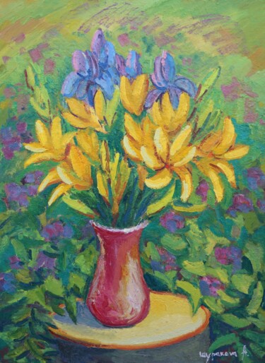 Painting titled "Lilies" by Anna Shurakova, Original Artwork, Oil