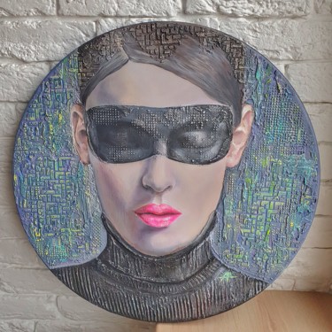 Schilderij getiteld "The masked Lady" door Anna Shuvaeva, Origineel Kunstwerk, Acryl Gemonteerd op Frame voor houten brancard