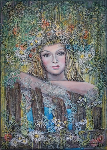 Painting titled "A Woman-Summer" by Anna Shuvaeva, Original Artwork, Acrylic Mounted on Wood Stretcher frame