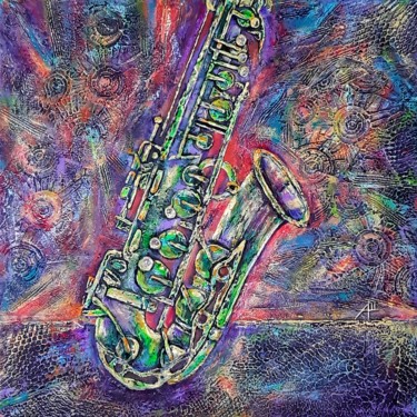 Painting titled "Swimming in jazz" by Anna Shuvaeva, Original Artwork, Acrylic Mounted on Wood Stretcher frame