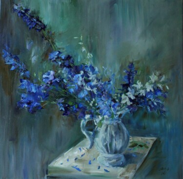 Painting titled "Голубые цветы. Дель…" by Anna Shwed, Original Artwork, Oil