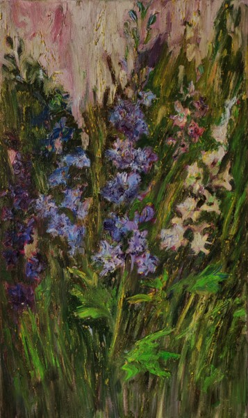 Painting titled "Садовые цветы. Дель…" by Anna Shwed, Original Artwork, Oil