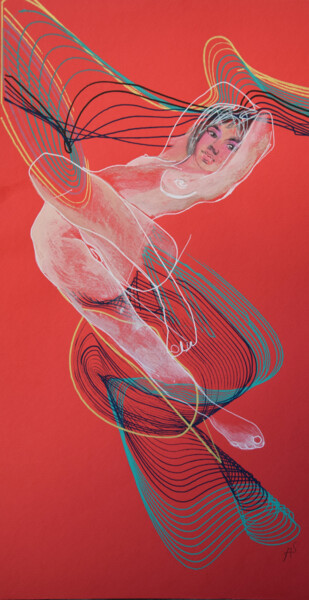 Malarstwo zatytułowany „Девушка на красном…” autorstwa Anna Skorko, Oryginalna praca, Akryl