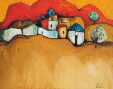 Pintura titulada ""The red mountain"" por Anna Soghomonyan, Obra de arte original, Oleo
