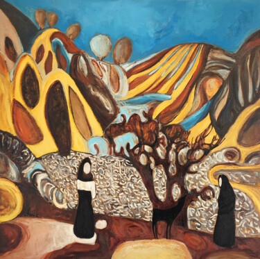 Schilderij getiteld ""By the tree"" door Anna Soghomonyan, Origineel Kunstwerk, Olie