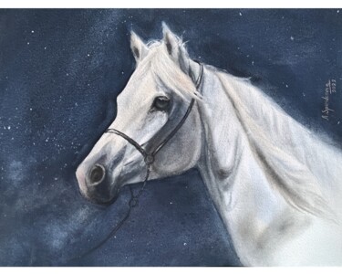 Ζωγραφική με τίτλο "Grey Arabian horse" από Anna Spiridonova, Αυθεντικά έργα τέχνης, Ακουαρέλα