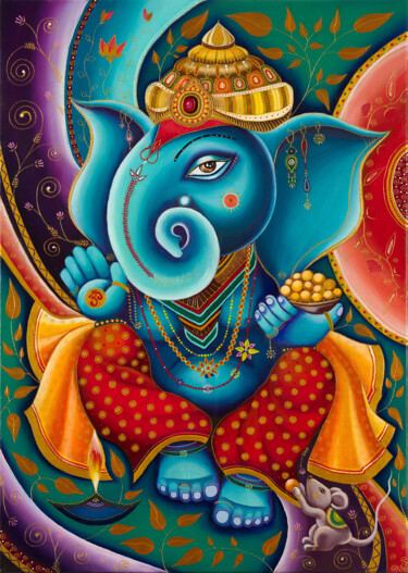 Ζωγραφική με τίτλο "Ganesha. Indian art…" από Anna Startseva, Αυθεντικά έργα τέχνης, Λάδι