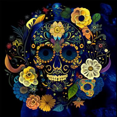 「Flower skull」というタイトルのデジタルアーツ Anna Vaasiによって, オリジナルのアートワーク, 2Dデジタルワーク