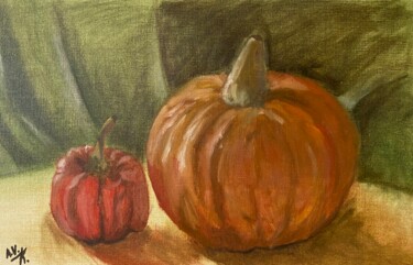 Painting titled "Pumpkin and Co. - s…" by Anna Valentina Kalmykova, Original Artwork, Oil
