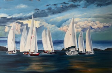 Painting titled "Returning home" by Anna Zhdanyuk, Original Artwork, Oil Mounted on Wood Stretcher frame