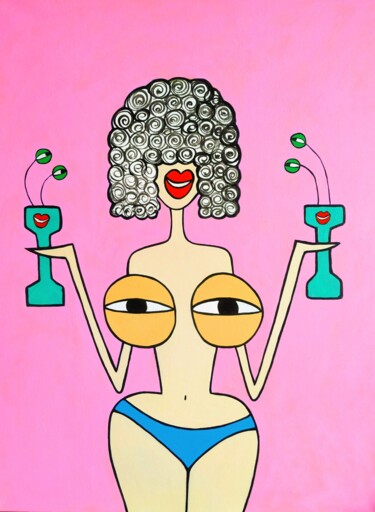 Картина под названием "My tits love fitness" - Анна Жулева, Подлинное произведение искусства, Акрил