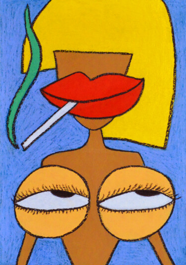 Dessin intitulée "My tits love my lip…" par Anna Zhuleva, Œuvre d'art originale, Pastel