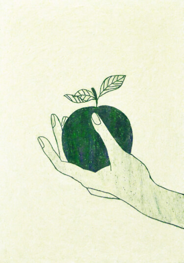 Dibujo titulada "Hand with apple" por Anna Zhuleva, Obra de arte original, Pastel