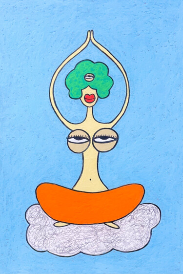 Dibujo titulada "My tits love medita…" por Anna Zhuleva, Obra de arte original, Pastel
