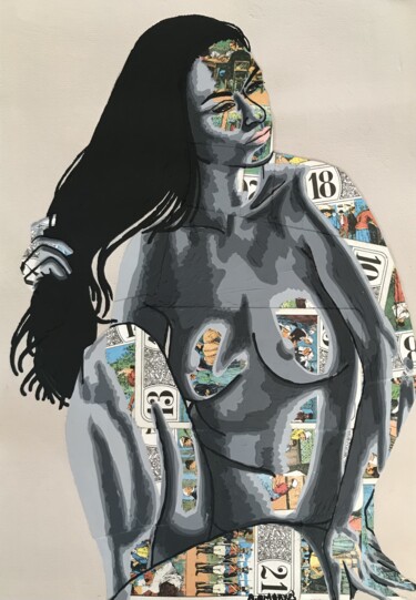 Collagen mit dem Titel "Irène" von Annabelle Amory, Original-Kunstwerk, Acryl