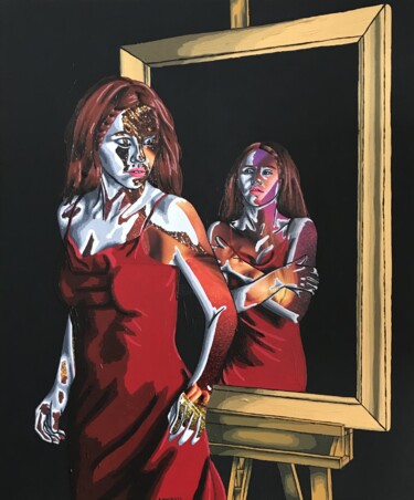 Collages titulada "The Neon Demon" por Annabelle Amory, Obra de arte original, Acrílico Montado en Bastidor de camilla de ma…