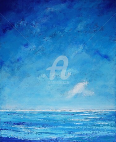 Painting titled "Vue sur Mer ... Ble…" by Annaïg Le Bihan Peintre Photographe, Original Artwork, Oil Mounted on Wood Stretch…