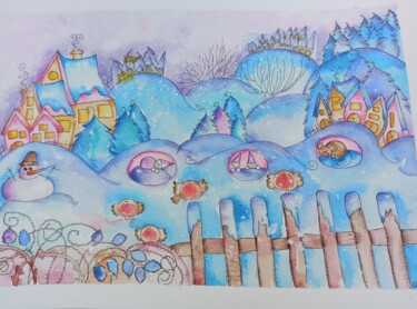 Painting titled "La neve è una magia" by Annalisa Maestri (Anneelittleflowers), Original Artwork, Watercolor