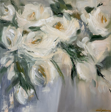 Malarstwo zatytułowany „Morning roses Paint…” autorstwa Anna Lyashenko, Oryginalna praca, Olej