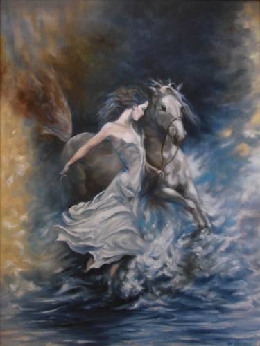 Painting titled "Giochi d'acqua" by Annamaria Maremmi, Original Artwork, Oil