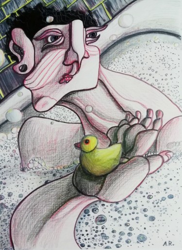 Disegno intitolato "A bath time" da Anna Reshetnikova, Opera d'arte originale, Matita