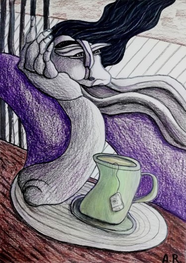 图画 标题为“A chamomile tea.” 由Anna Reshetnikova, 原创艺术品, 铅笔