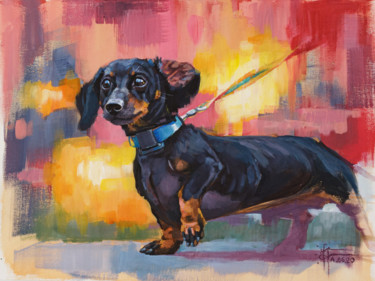 Peinture intitulée "Original Dachshund…" par Anna Ivanova, Œuvre d'art originale, Acrylique