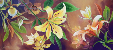 Painting titled "Lily in the dark" by Anna Steshenko, Original Artwork, Acrylic