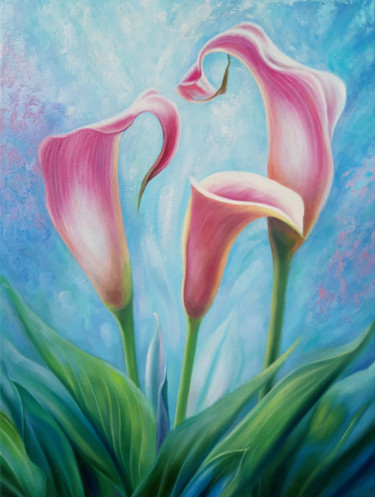 Painting titled "Calla Lilies" by Anna Steshenko, Original Artwork, Oil