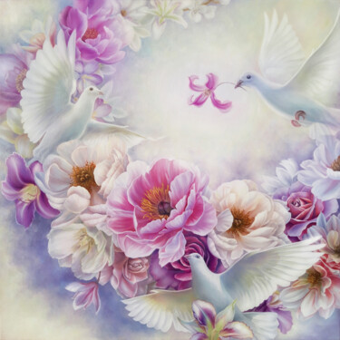 Painting titled "Floral Dance" by Anna Steshenko, Original Artwork, Oil Mounted on Wood Stretcher frame