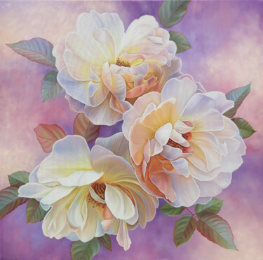 Peinture intitulée "Yellow roses" par Anna Steshenko, Œuvre d'art originale, Huile Monté sur Panneau de bois