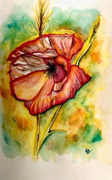 Painting titled "Coquelicot" by Anne Brigaud, Original Artwork