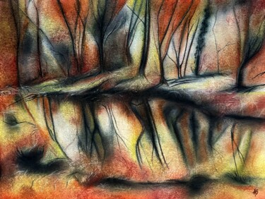 Painting titled "Reflets d’automne" by Anne Brigaud, Original Artwork, Charcoal