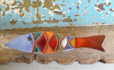 Scultura intitolato "Grande sardine mult…" da Anne Cabon, Opera d'arte originale, Ceramica