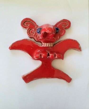 Skulptur mit dem Titel "Oiseau rouge" von Anne Cabon, Original-Kunstwerk, Ton