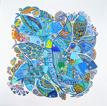 绘画 标题为“poisson sur toile 4” 由Anne Cabon, 原创艺术品, 丙烯
