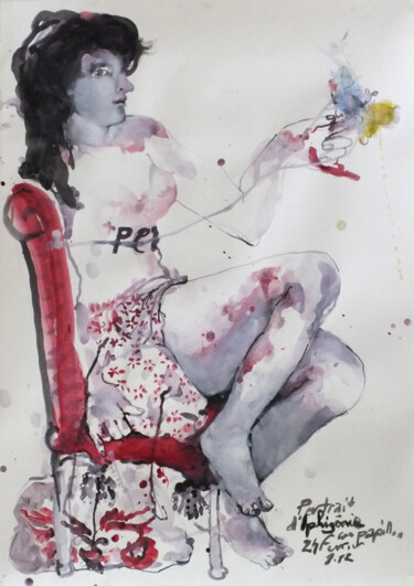 图画 标题为“Iphigénie au papill…” 由Anne Cardot, 原创艺术品, 墨