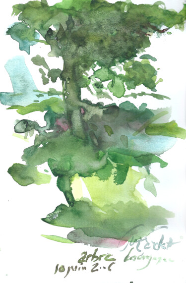 Dessin intitulée "Arbres - Paysage du…" par Anne Cardot, Œuvre d'art originale, Aquarelle