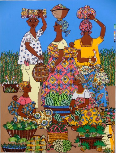 Peinture intitulée "marché d'Afrique 3-…" par Anne-Catherine Levieux (Nuances de Gouaches), Œuvre d'art originale, Gouache