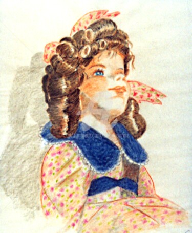 Disegno intitolato "La poupée aux yeux…" da Anne D'Orion, Opera d'arte originale, Matita