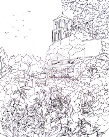 Drawing titled "Moustiers Ste Marie" by Anne D'Orion, Original Artwork, Ink