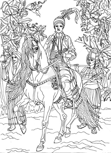 Zeichnungen mit dem Titel "La princesse indigè…" von Anne D'Orion, Original-Kunstwerk, Tinte