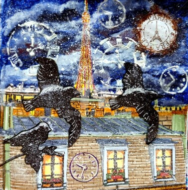 Dessin intitulée "Paris sous la neige" par Anne D'Orion, Œuvre d'art originale, Marqueur