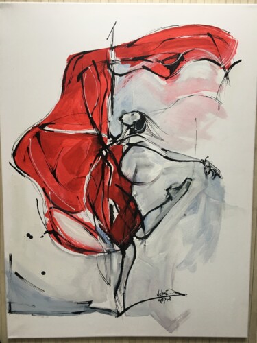Painting titled "Red" by Anne Emmanuelle Debre, Original Artwork, Acrylic