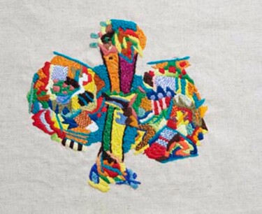 「oiseau "oeuvres tex…」というタイトルのテキスタイルアート Anne Guerrantによって, オリジナルのアートワーク, 刺繍