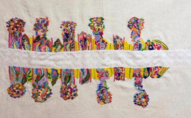 Arte textil titulada "la route est bordée…" por Anne Guerrant, Obra de arte original, Bordado