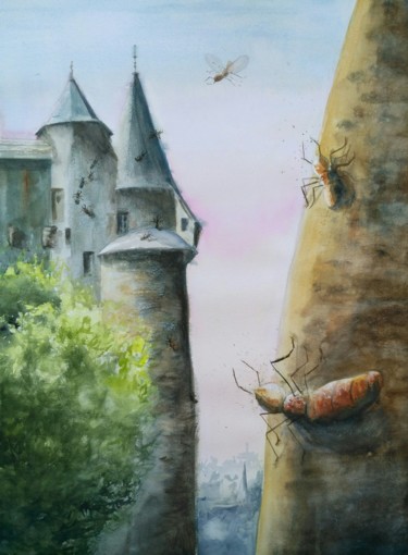 Peinture intitulée "fourmibuzz à Châtea…" par Anne Hamelin, Œuvre d'art originale, Aquarelle